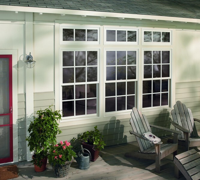 Marvin Double hung white exterior window.