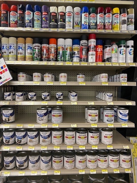 Rustoleum display on shelf.