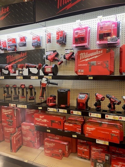 Milwaukee tool display.